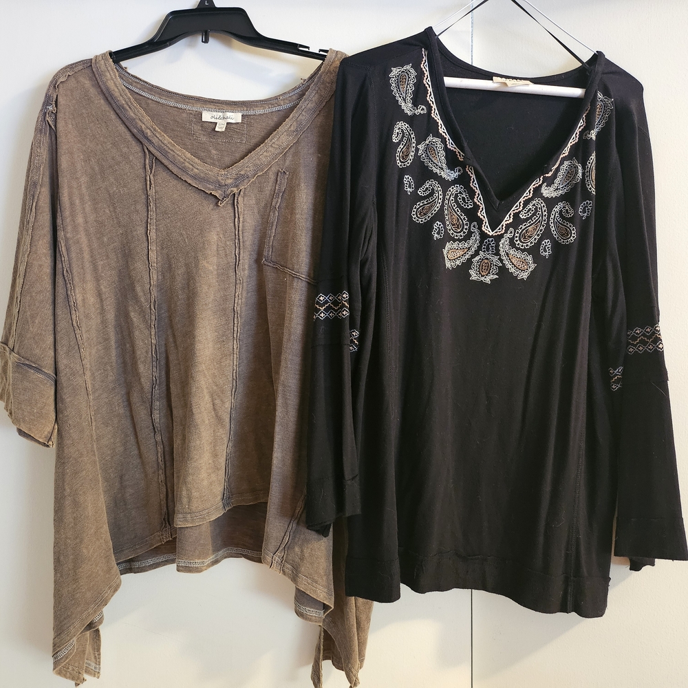 3 Shirts. 2 Style & Co. Black and Tan Embroidered Tunics